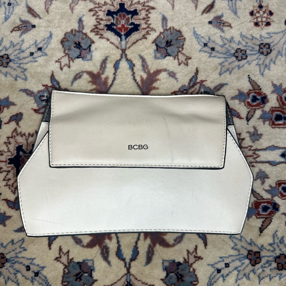 BCBG White Clutch with Black Trim